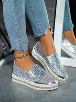 Fashionable Glitter Sequins Decor Slip on Sneakers, Casual Comfortable Round Toe Low Top Shoes for Daily Wear, Female All-mat...
