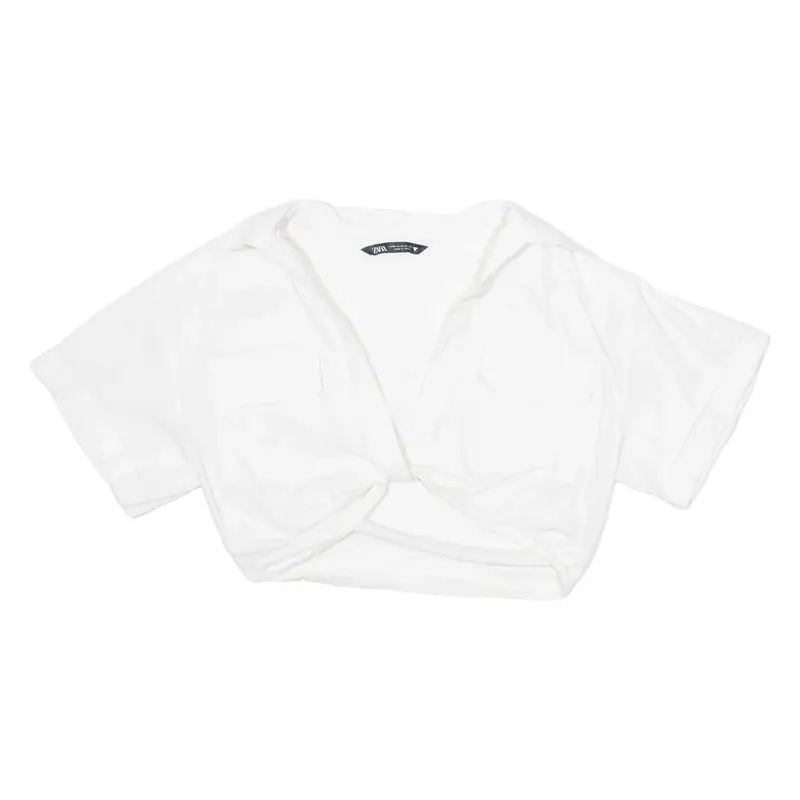 ZARA Womens Cropped Shirt White V-Neck M