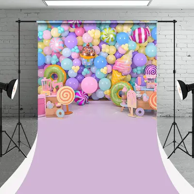 Colorful Balloons Candyland Sweep Photo Backdrop - Aperturee