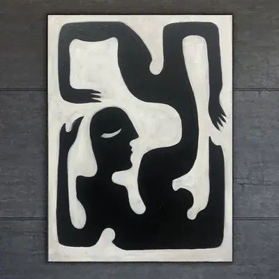 Extra Large Painting on Canvas Abstract Black And White Painting Figurative Artwork Hand Painted Art Textured Painting Minima...