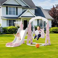 KORIMEFA 4 in 1 Kids Slide and Swing Set with Basketball Hoop Climbing Ladder Indoor Outdoor Multifunctional Play Center for ...