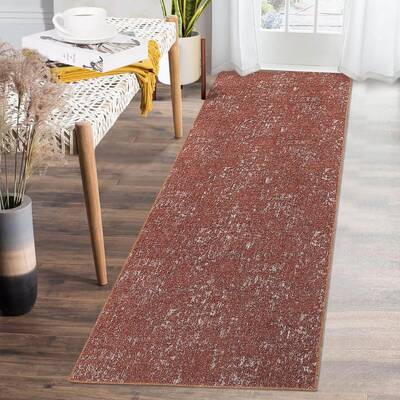 Garvee Hallway Rug 2X6 Washable Runner Rug Non Slip Soft Rug Brick Red Rug Solid Contemporary Floor Bathroom Rug Non Shedding...