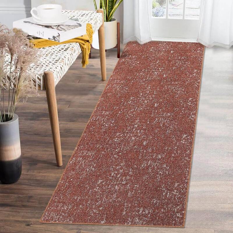 Garvee Hallway Rug 2X6 Washable Runner Rug Non Slip Soft Rug Brick Red Rug Solid Contemporary Floor Bathroom Rug Non Shedding...