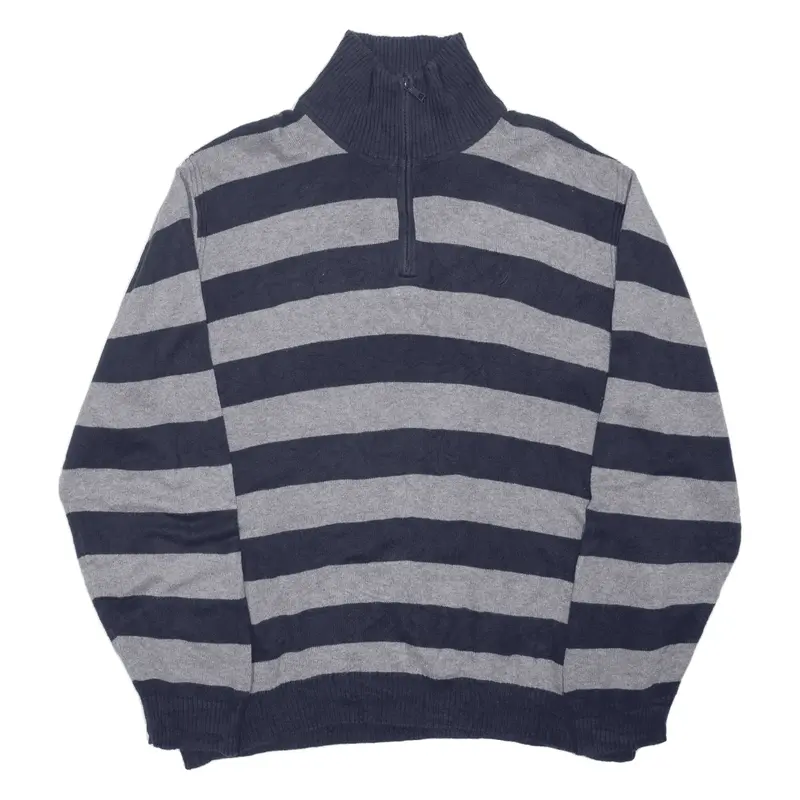 NAUTICA Patterned Jumper Blue Striped Tight Knit 1/4 Zip Mens XL