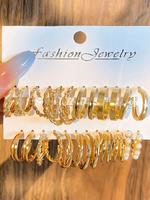 Mixed Shape Elegant Faux Pearls Decor Hoop Earrings Set, Earring Stacking Set, 12 Pairs Twist Decor Vintage Hoop Earrings Jew...