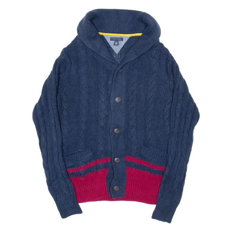 TOMMY HILFIGER Womens Patterned Cardigan Blue Striped Chunky Knit M