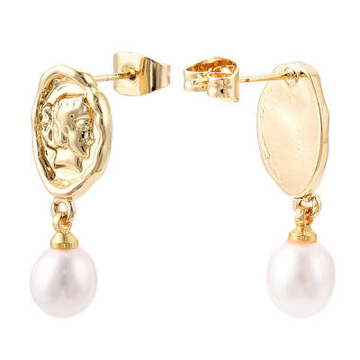 Natural Pearl Dangle Stud Earrings
