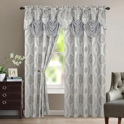 Elegant Comfort Set of 2 Aurora Curtain Panels- Attached Valance - Rod Pocket- 54\