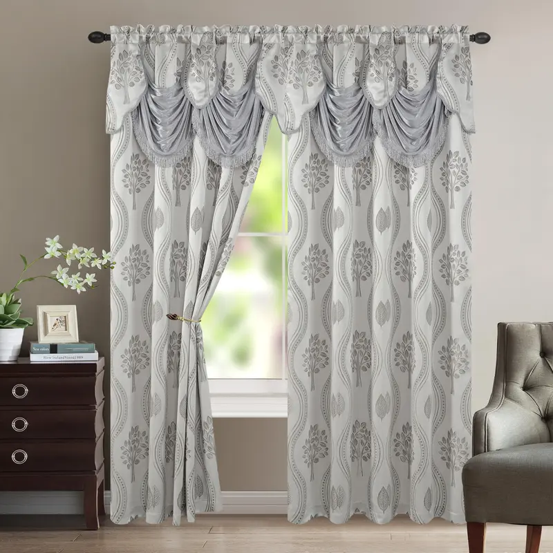 Elegant Comfort Set of 2 Aurora Curtain Panels- Attached Valance - Rod Pocket- 54\