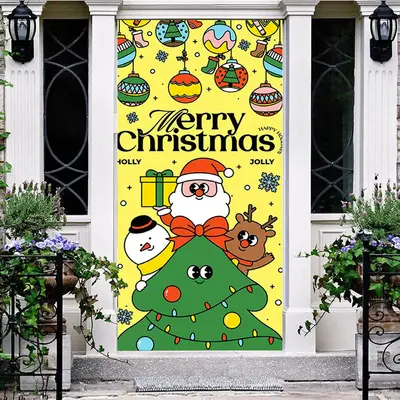 Aperturee Yellow Green Cute Bells Merry Christmas Door Cover - Aperturee