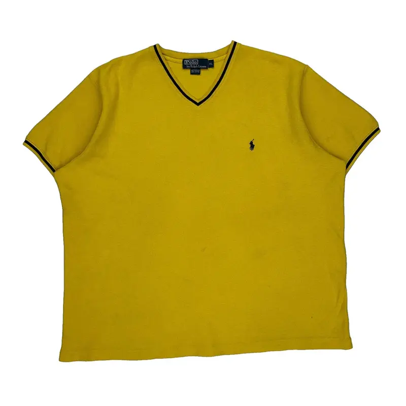 Polo By Ralph Lauren V-Neck T-Shirt - XL Yellow Cotton