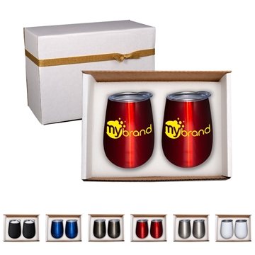 10 Custom Duo Vacuum Stemless Wine Tumbler Gift Set - Double Wall ...