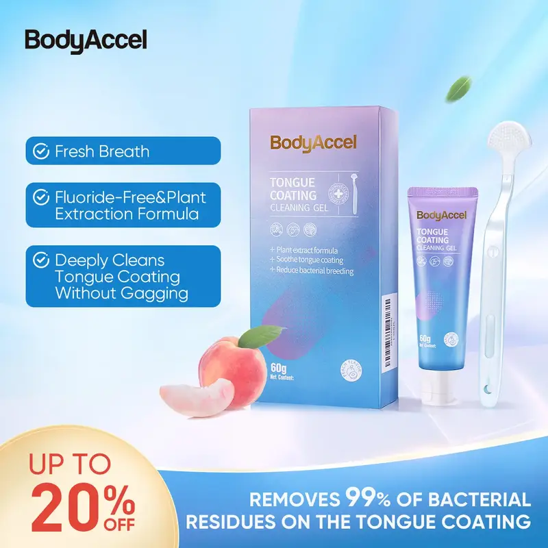 BodyAccel Tongue Cleaning Gel & Tongue Brush, for Cleaner Mouth Reduce Bad Breath, Gentle Oral Care Tool, Tongue Cleaner-max