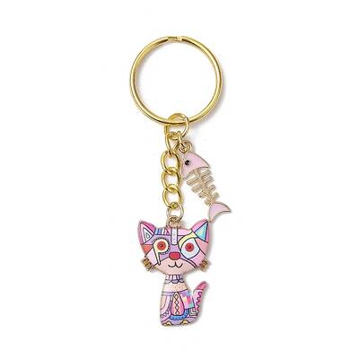 Alloy Enamel Cat Keychain