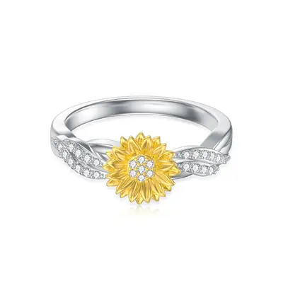 Sterling Silver Round Shaped Lab Created Diamond Custom Sunflower Ring 3EX IGI Certified
