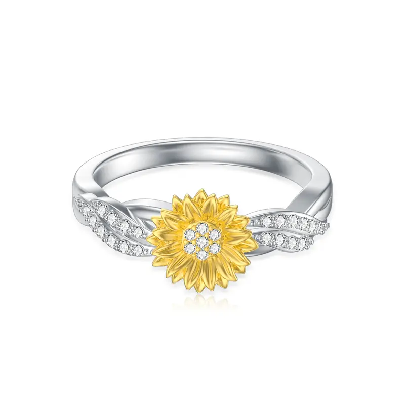 Sterling Silver Round Shaped Lab Created Diamond Custom Sunflower Ring 3EX IGI Certified