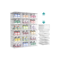 SONGMICS HOME Collapsible Shoe Boxes - Foldable, Stackable, Portable Shoe Storage Organizer for US Size 13, Small-Spaced Home...