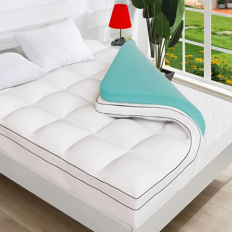 Dual Layer 4 Inch Memory Foam Mattress Topper Twin Size, 2 Inch Gel Memory Foam Plus 2 Inch Cooling Pillow Top Cover with 8-2...