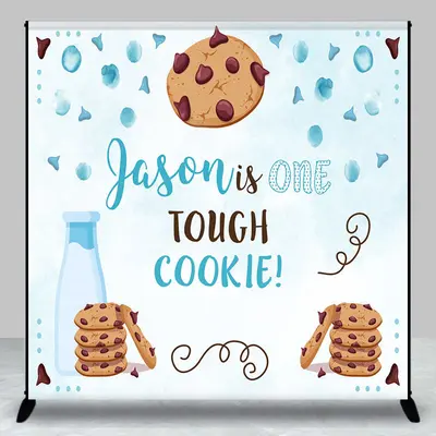 Custom Name One Tough Cookie Blue Birthday Backdrop - Aperturee