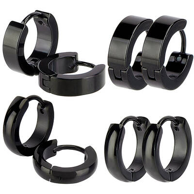 4pairs 2 Styles 304 Stainless Steel Hoop Earrings