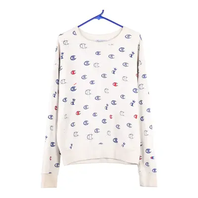 Reverse Weave Champion Graphic Sweatshirt - XL White Cotton Blend