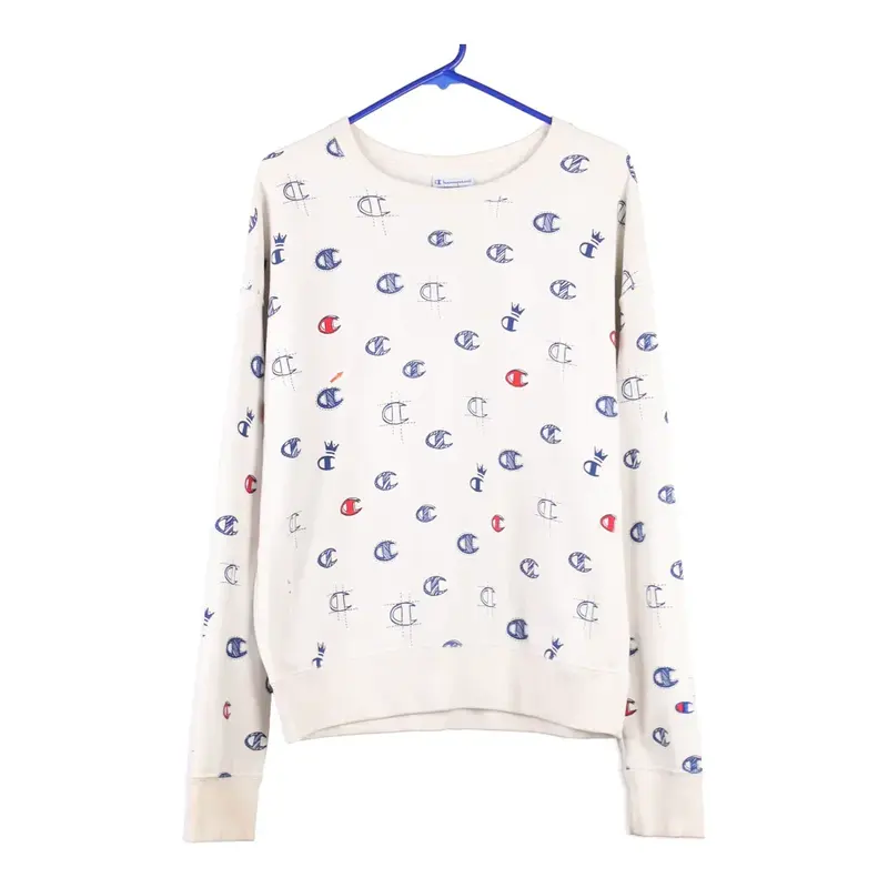 Reverse Weave Champion Graphic Sweatshirt - XL White Cotton Blend
