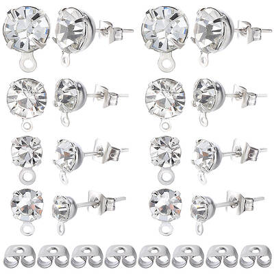 160Pcs 4 Size Alloy Crystal Rhinestone Stud Earring Finding