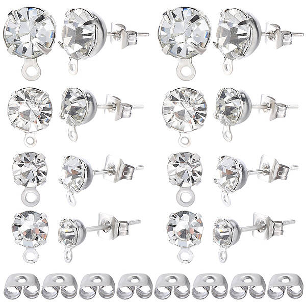 160Pcs 4 Size Alloy Crystal Rhinestone Stud Earring Finding
