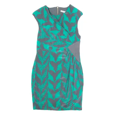 WHISTLES Womens Fit & Flare Dress Green Silk Crazy Pattern Knee Length M