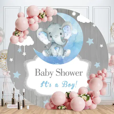 Aperturee Circle Its A Boy Blue Elephant Baby Shower Backdrop