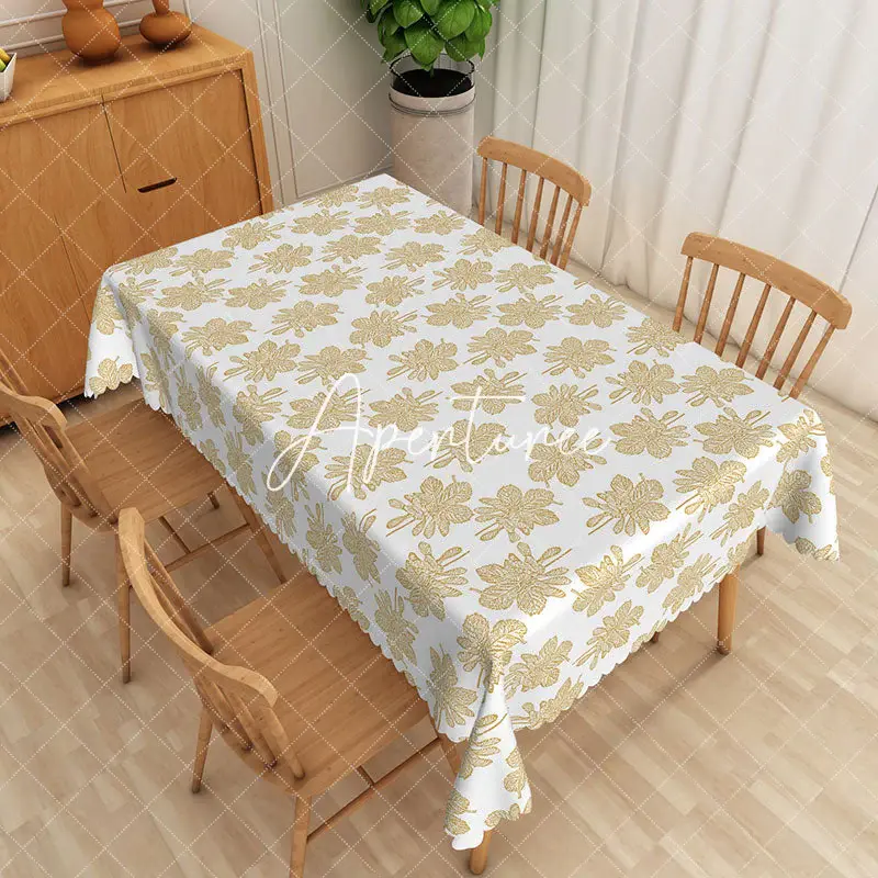 Aperturee Gold Leaf Print Home Party Rectangular Tablecloth, 52 x 70 inch, 30.82 USD, rectangle tablecloths, ZWH01868-A
