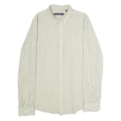 BEN SHERMAN Mens Shirt Cream Linen Striped Long Sleeve L