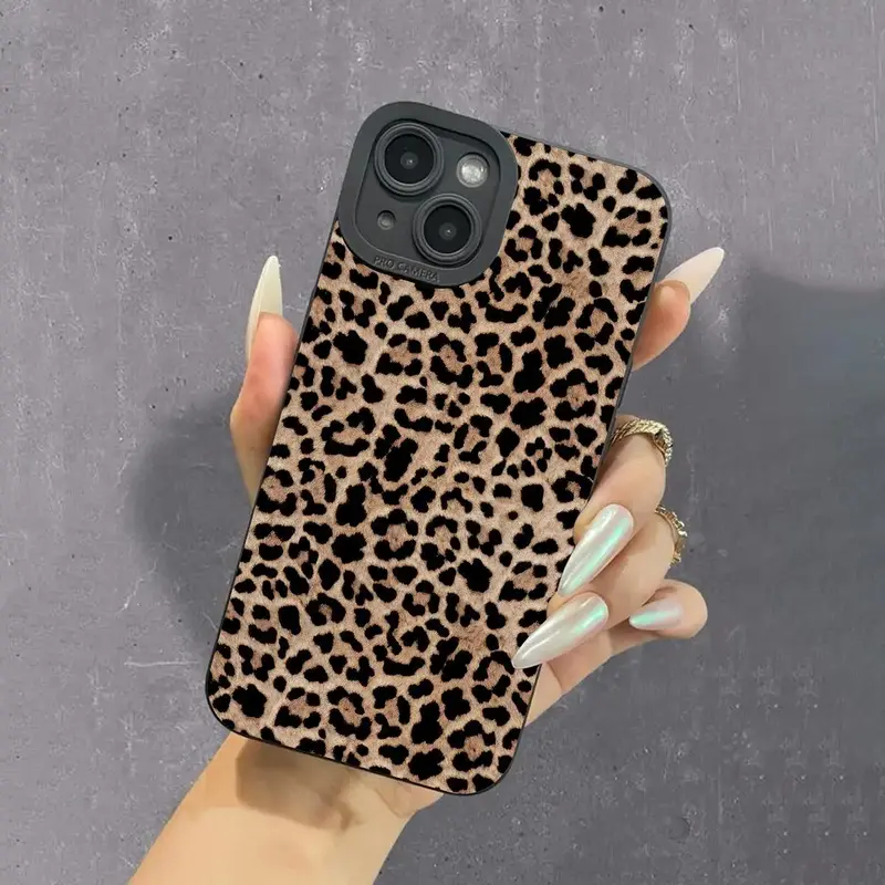 Leopard-Pattern Phone Case, Vintage Fashionable TPU Phone Protective Case, 1 Count All-inclusive Shockproof Phone Cover Compa...