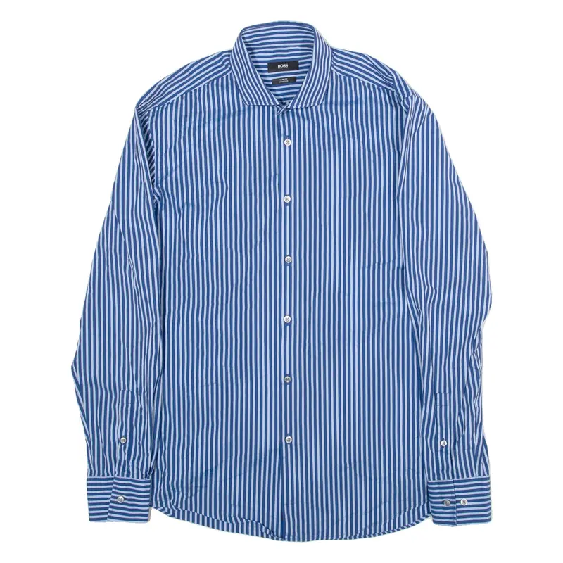 BOSS HUGO BOSS Slim Fit Mens Shirt Blue Striped Long Sleeve M