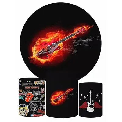 Aperturee Flaming Guitar Music Rock Party Round Backdrop Kit | Custom Party Backdrop Wall | Custom Backdrop For Party | Party...