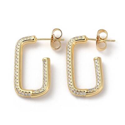 Rectangle Brass Cubic Zirconia Stud Earrings