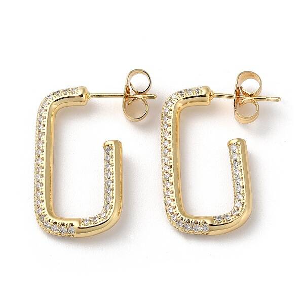 Rectangle Brass Cubic Zirconia Stud Earrings