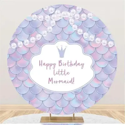 Round Little Mermaid Pearl Scales Birthday Backdrop - Aperturee