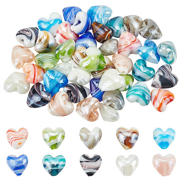 50Pcs 10 Colors Handmade Lampwork Beads