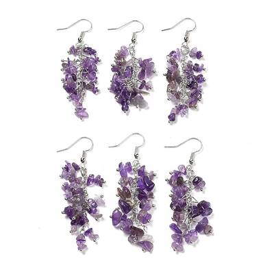Natural Amethyst Chip Beaded Dangle Earrings