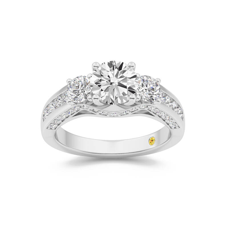 Aarhus Pavé Set Hidden Accent Three Stone Round Lab Grown Cathedral Diamond Engagement Ring | 14K White Gold 5 3/8 CT. TW.