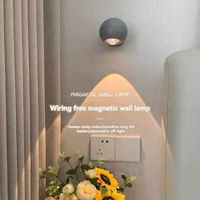 LED Magnetic Wall Lamp, Wall Lamp with Rechargeable Battery Powered by Spotlight, Spotlight Source 3 Brightness Levels 360° ...