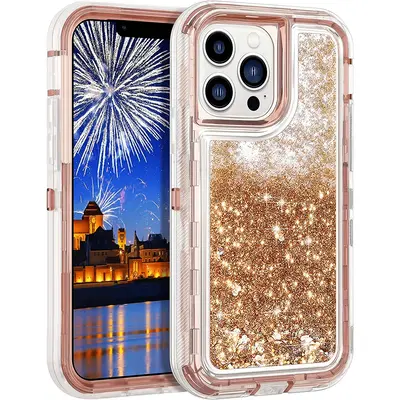 Entronix Case for Apple iPhone 16E, 15/14/13/12/11/8/7/SE, Plus, Pro Max - Liquid Glitter Triple-Layer Bumper Cover, Protecti...