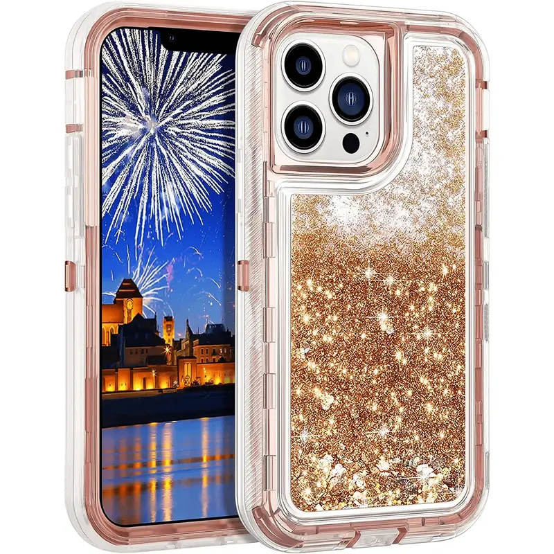 Entronix Case for Apple iPhone 16E, 15/14/13/12/11/8/7/SE, Plus, Pro Max - Liquid Glitter Triple-Layer Bumper Cover, Protecti...
