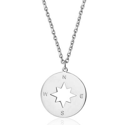 Fashionable Stainless Steel Compass Pendant Necklaces for Women's Daily Wear