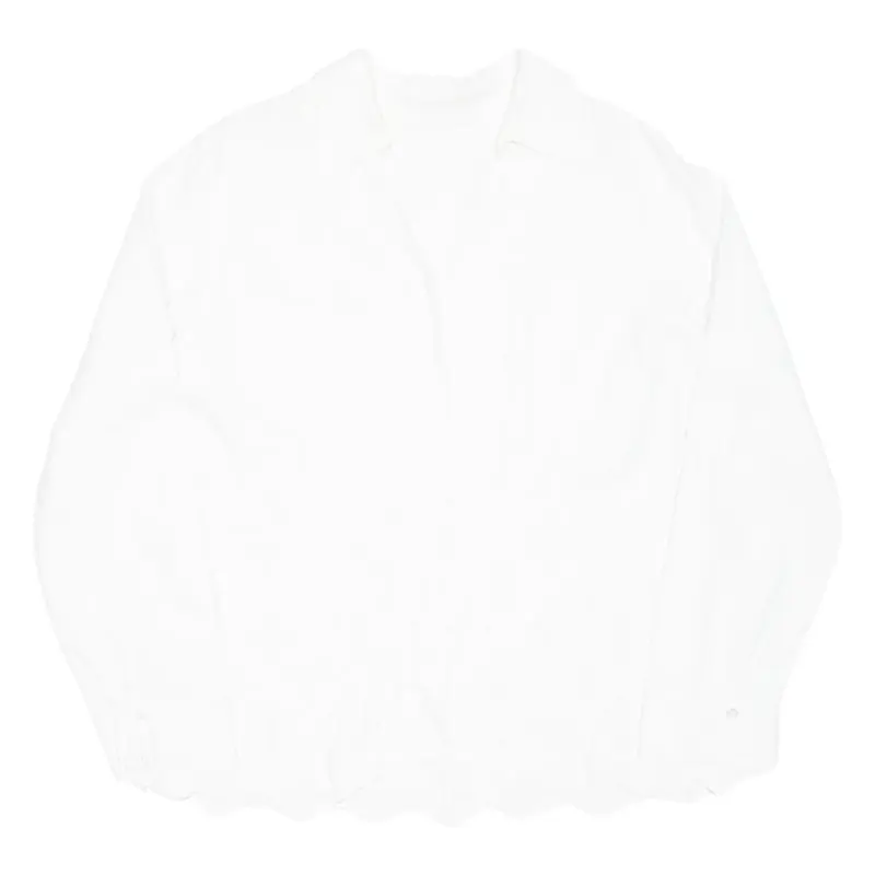 Womens Blouse White V-Neck Long Sleeve Floral L
