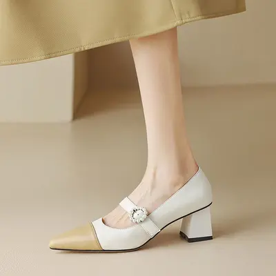 CHIKO Dericka Pointy Toe Block Heels Mary Jane Shoes