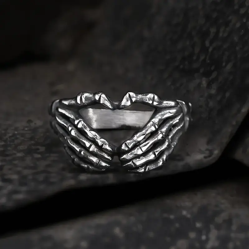 GTHIC Gothic Skull Hand Heart Shaped Ring Wedding Birthday Mother's Day Gift