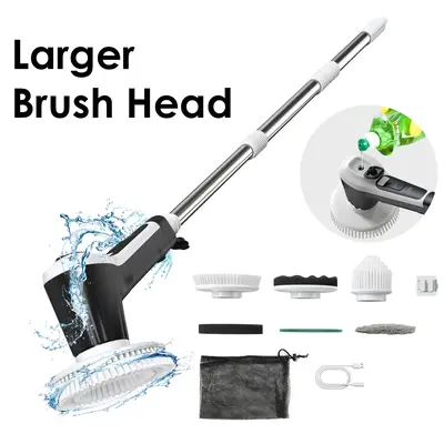 Minthouz Cordless Electric Spin Scrubber, 6Replacement Pieces, 2Speeds,Deep Cleaning Tool USB Charging Long Handle Multi-Purp...