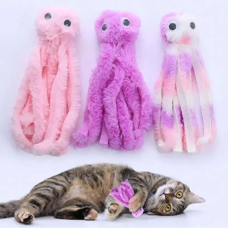 Cartoon Octopus Shape Cat Toy, 1 Count/3 Counts Cute Plush Cat Teaser Toy, Durable Fun Chew Toy for Cats and Dogs, Pet Intera...